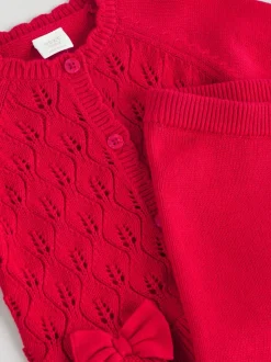 Rood - Gebreide vestset met strik en ruches (0mnd-3jr)