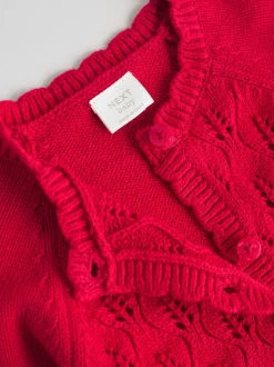 Rood - Gebreide vestset met strik en ruches (0mnd-3jr)