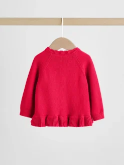 Rood - Gebreide vestset met strik en ruches (0mnd-3jr)