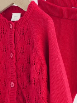 Rood - Gebreide vestset met strik en ruches (0mnd-3jr)