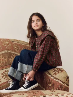 Rood - Geruite blouse met ruches aan de kraag (3-16jaar)