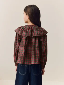 Rood - Geruite blouse met ruches aan de kraag (3-16jaar)