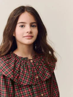 Rood - Geruite blouse met ruches aan de kraag (3-16jaar)
