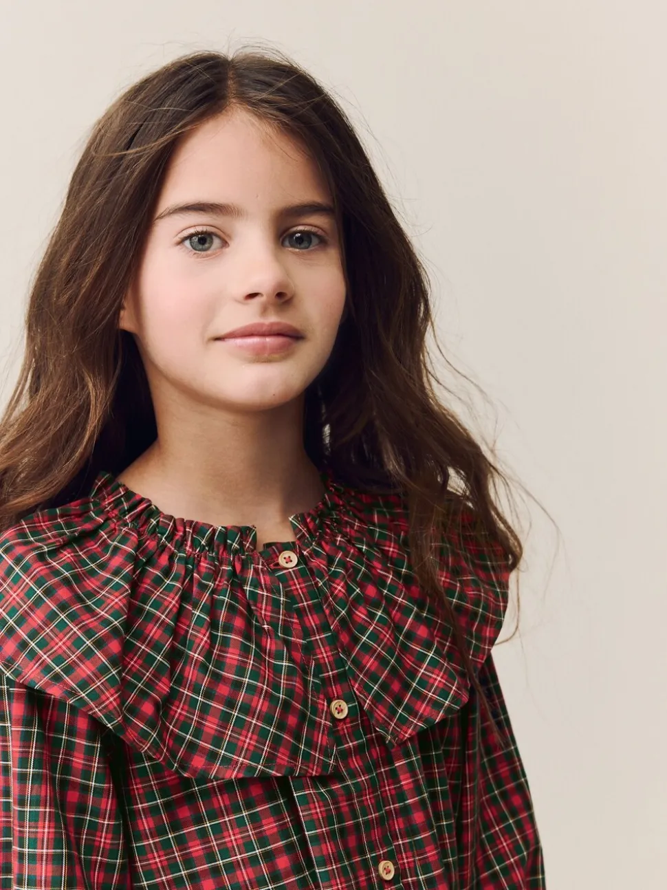 Rood - Geruite blouse met ruches aan de kraag (3-16jaar)