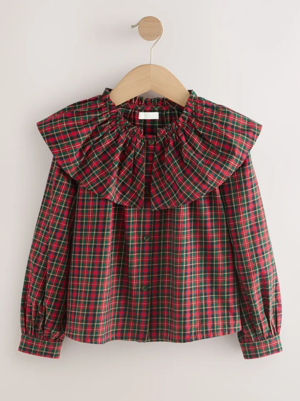 Rood - Geruite blouse met ruches aan de kraag (3-16jaar)