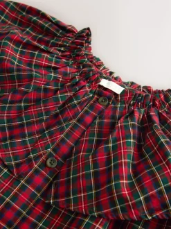 Rood - Geruite blouse met ruches aan de kraag (3-16jaar)