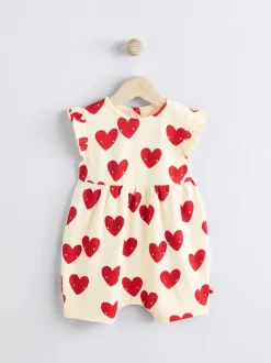 Rood - Heart Printed Frill Baby 100% Cotton Romper