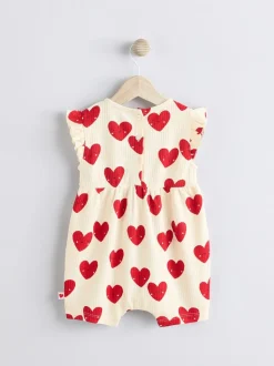 Rood - Heart Printed Frill Baby 100% Cotton Romper