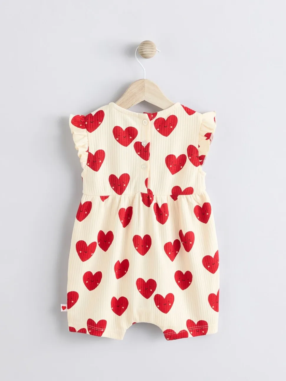 Rood - Heart Printed Frill Baby 100% Cotton Romper
