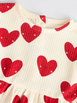 Rood - Heart Printed Frill Baby 100% Cotton Romper