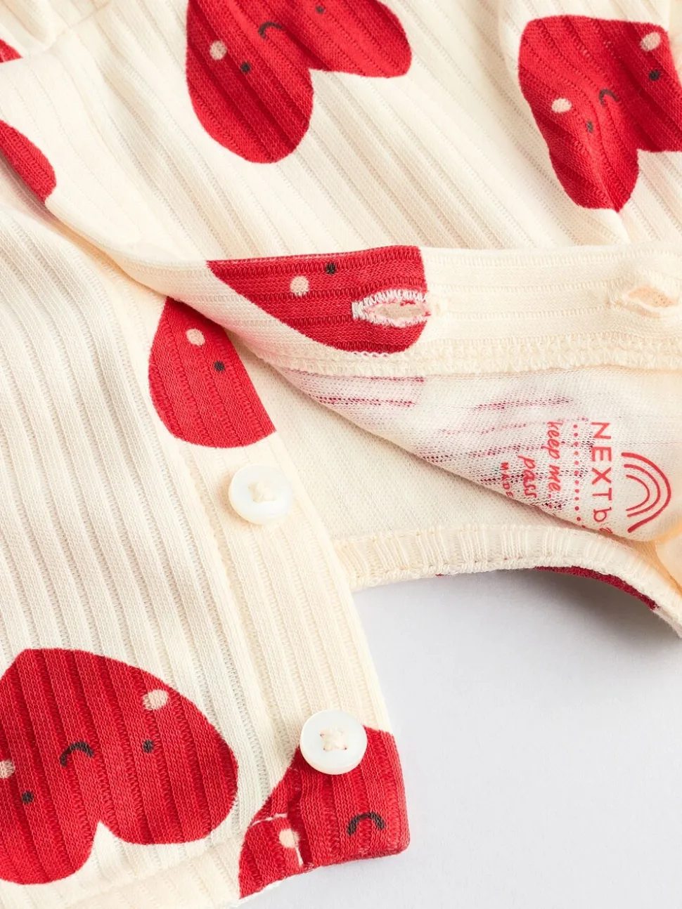 Rood - Heart Printed Frill Baby 100% Cotton Romper