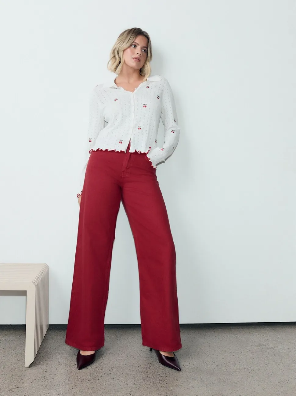 Rood - Jeans met wijde pijpen