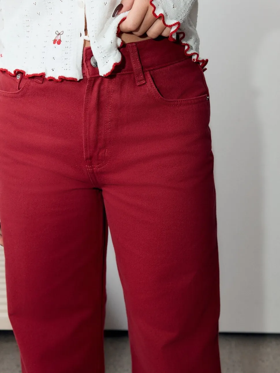 Rood - Jeans met wijde pijpen