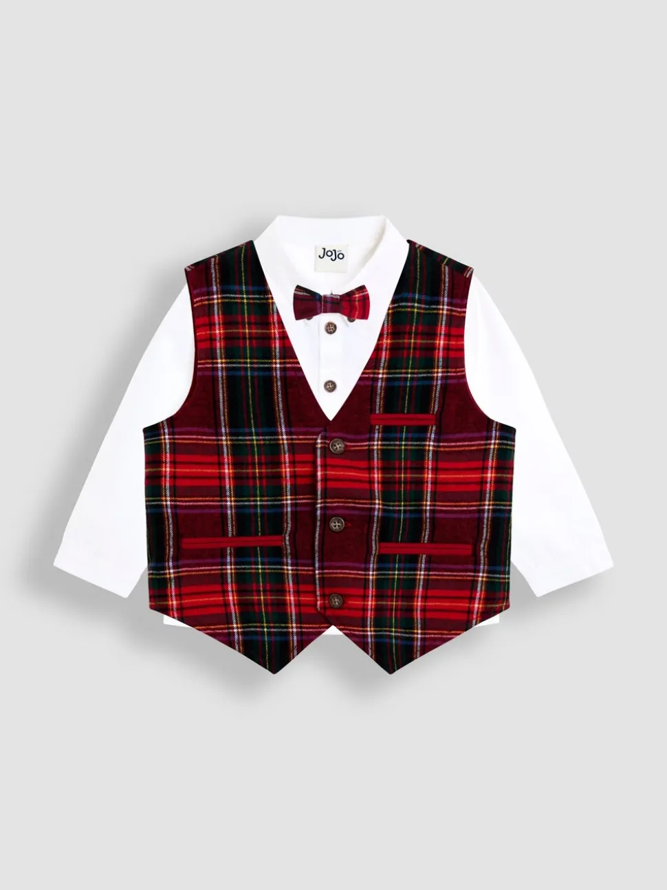 Rood - JoJo Maman Bébé 3-Piece Bow Tie Waistcoat & Shirt Set