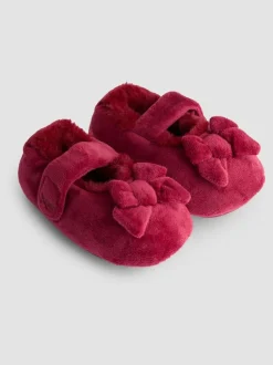 Rood - JoJo Maman Bébé Velvet Bow Ballet Pump Slippers