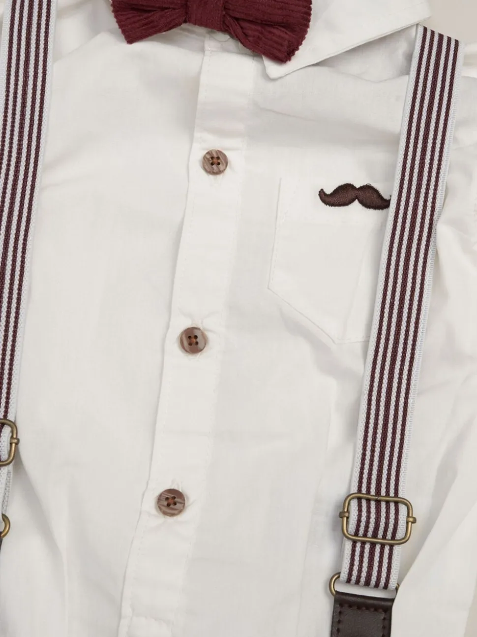 Rood - Little Gent Corduroy Bow Tie Mock Shirt and Trousers With Braces Outfit Set