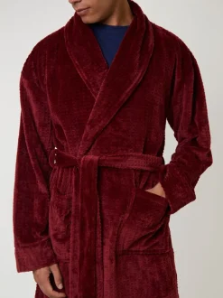 Rood - Loungeable wafelstof fleece kamerjas met sjaalkraag