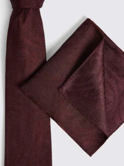Rood - MOSS Bruiloft Paisley Stropdas