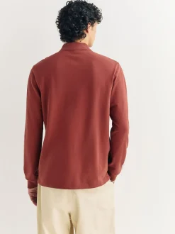 Rood - Normale Pasvorm - Piqué polo met lange mouwen