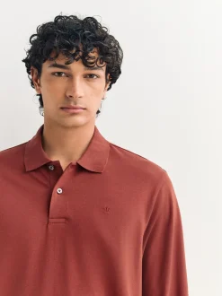 Rood - Normale Pasvorm - Piqué polo met lange mouwen