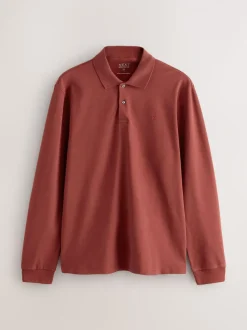 Rood - Normale Pasvorm - Piqué polo met lange mouwen