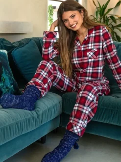 Rood - Pour Moi geschenkset van behaaglijke geborsteld katoenen pyjama met ruit