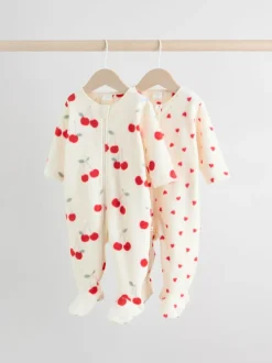 Rood - Set van 2 microfleece babypyjama's met tweewegrits