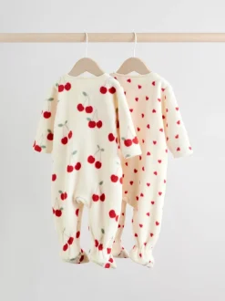 Rood - Set van 2 microfleece babypyjama's met tweewegrits