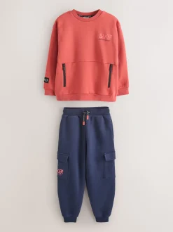 Rood - set van Baker by Ted Baker sweatshirt en cargojoggingbroek