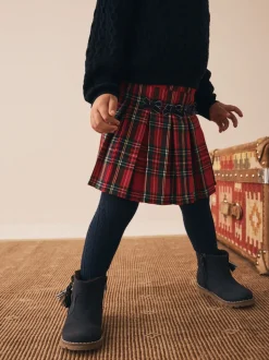 Rood - Tartan Bow Skirt with Navy Tights (3mths-7yrs)