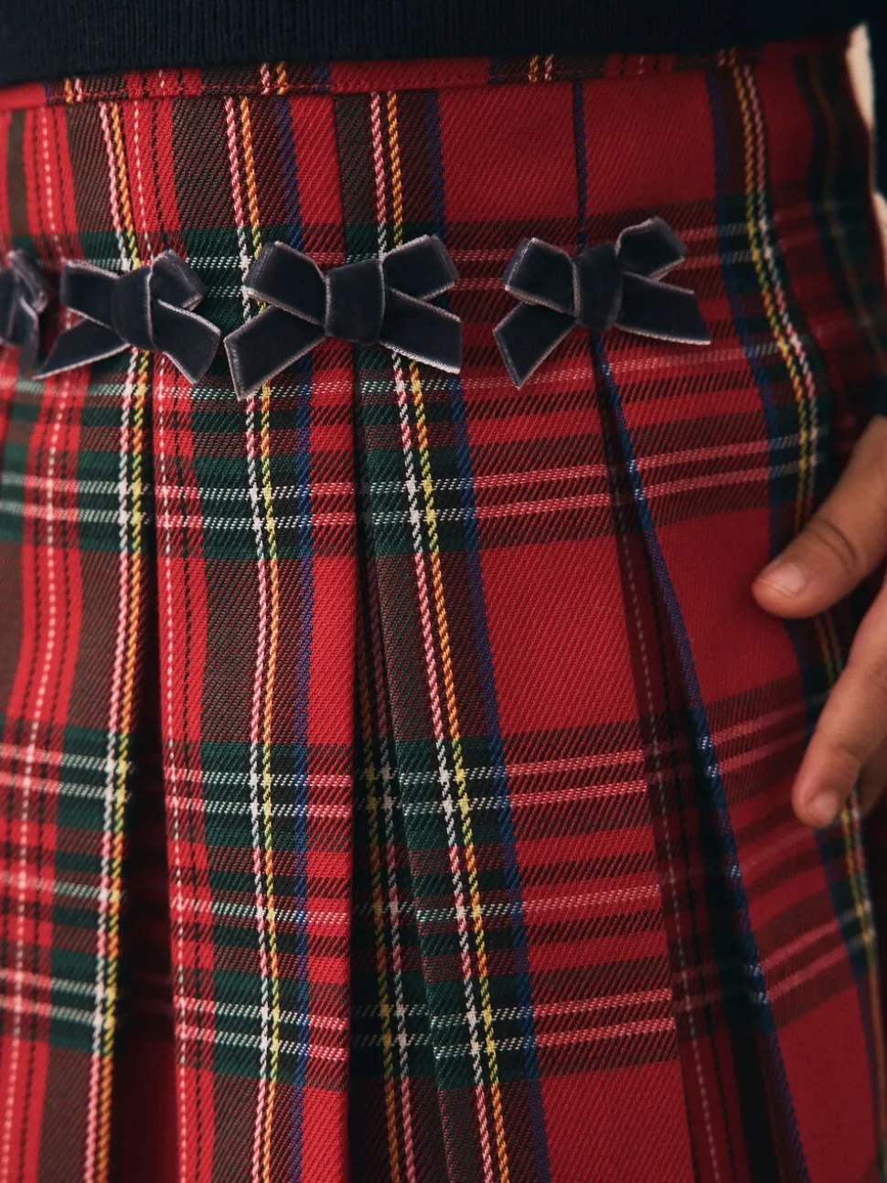 Rood - Tartan Bow Skirt with Navy Tights (3mths-7yrs)