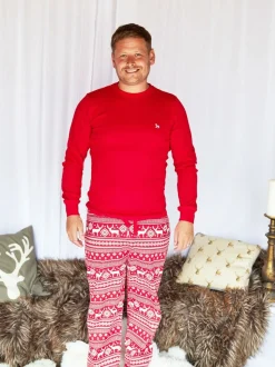 Rood - The Little Tailor kerstpyjama voor heren met rendier en fairisle-patroon
