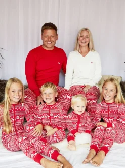 Rood - The Little Tailor kerstpyjama voor heren met rendier en fairisle-patroon