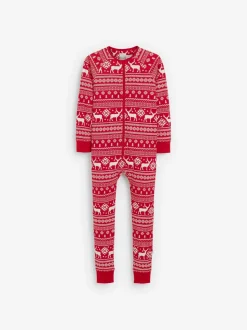 Rood - The Little Tailor Kids Rendier kerstmis fair isle-patroon 100% katoen alles-in-één