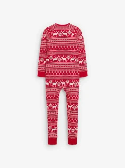 Rood - The Little Tailor Kids Rendier kerstmis fair isle-patroon 100% katoen alles-in-één