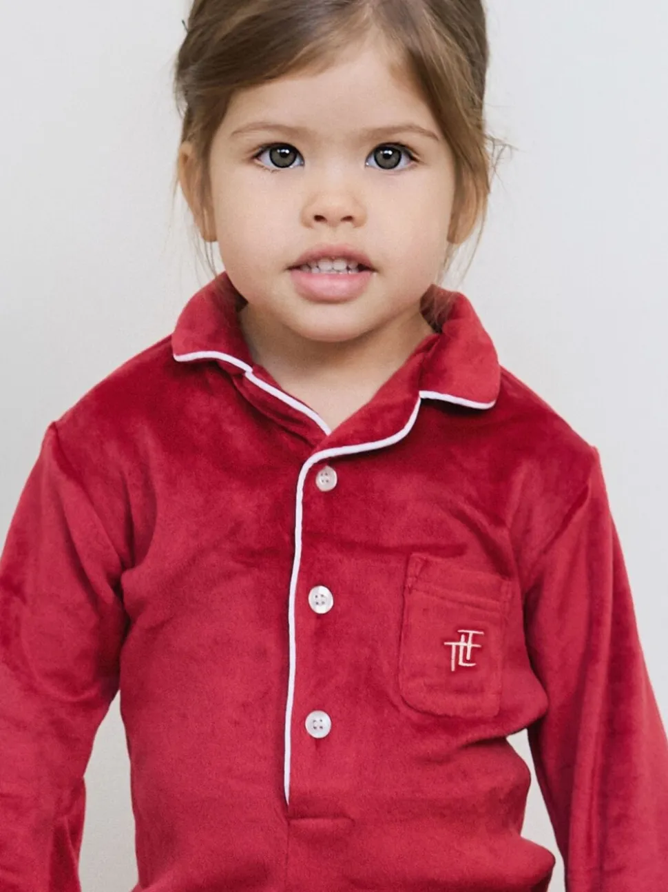 Rood - The Little Tailor luxe kerst onesie-romper van zacht velours voor baby's