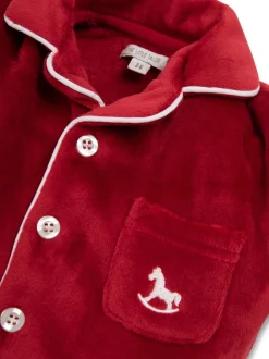 Rood - The Little Tailor luxe kerst onesie-romper van zacht velours voor baby's