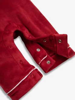 Rood - The Little Tailor luxe kerst onesie-romper van zacht velours voor baby's