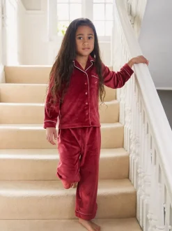 Rood - The Little Tailor Luxe kerstpyjama voor kinderen van zacht aanvoelend velours