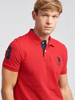 Rood - U.S. Polo Assn. Regular Fit Mens Player 3 Pique 100% Cotton Polo Shirt