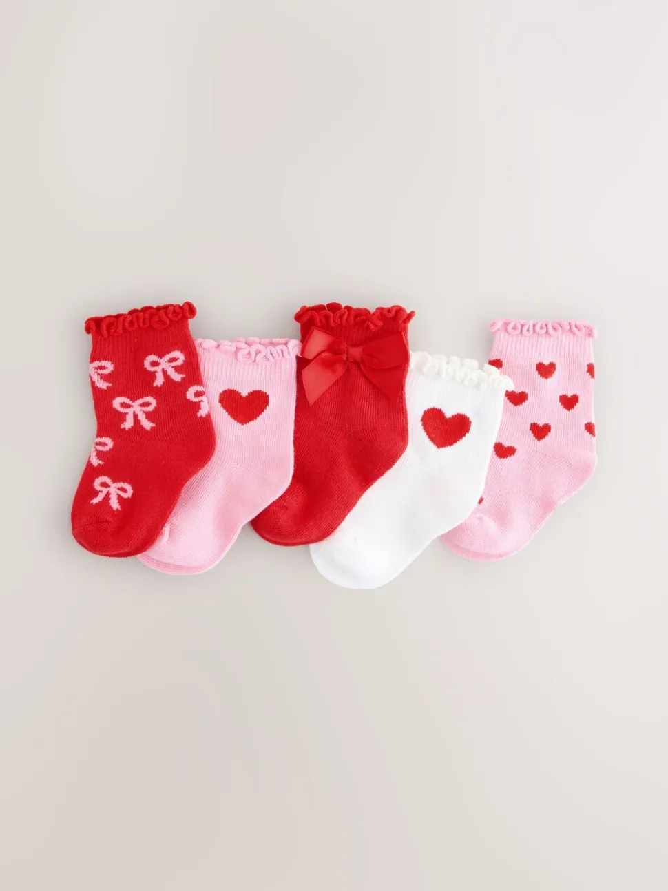 Rood - Verpakking van 5 paar babysokken met strik (0 mnd-2 jr)