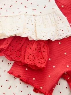 Rood / Wit - Set van 2 hemdjes en shorts (3mnd -7jr)