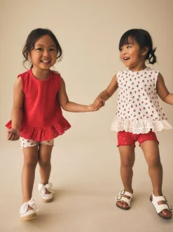 Rood / Wit - Set van 2 hemdjes en shorts (3mnd -7jr)