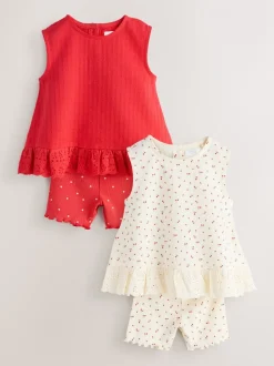 Rood / Wit - Set van 2 hemdjes en shorts (3mnd -7jr)