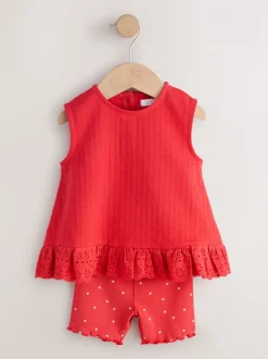 Rood / Wit - Set van 2 hemdjes en shorts (3mnd -7jr)