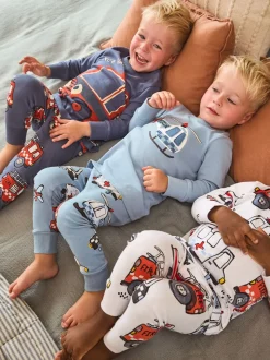 Rood/ blauw met hulpverleningsvoertuig - Mini Knusse Pyjama's 3 Set (9mnd-10jr)