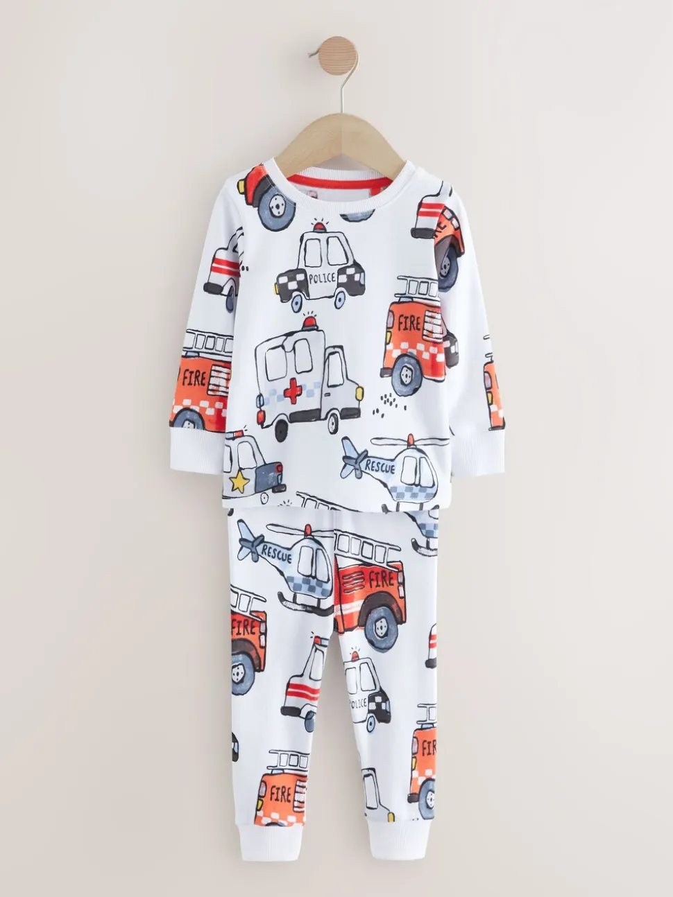Rood/ blauw met hulpverleningsvoertuig - Mini Knusse Pyjama's 3 Set (9mnd-10jr)