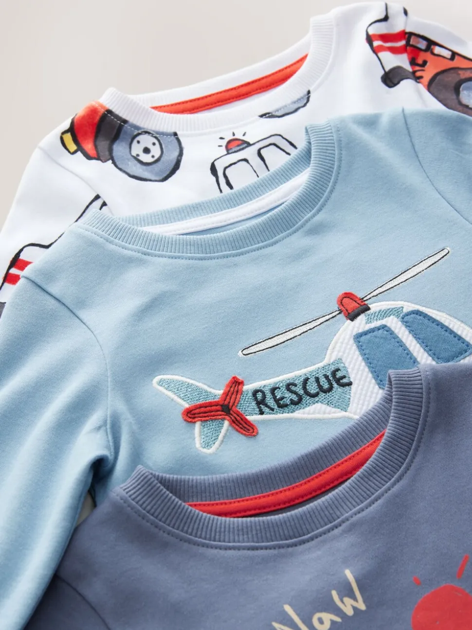 Rood/ blauw met hulpverleningsvoertuig - Mini Knusse Pyjama's 3 Set (9mnd-10jr)