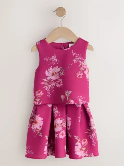 Rood bloemmotief - Set van scuba top en rok (3mnd -7jr)