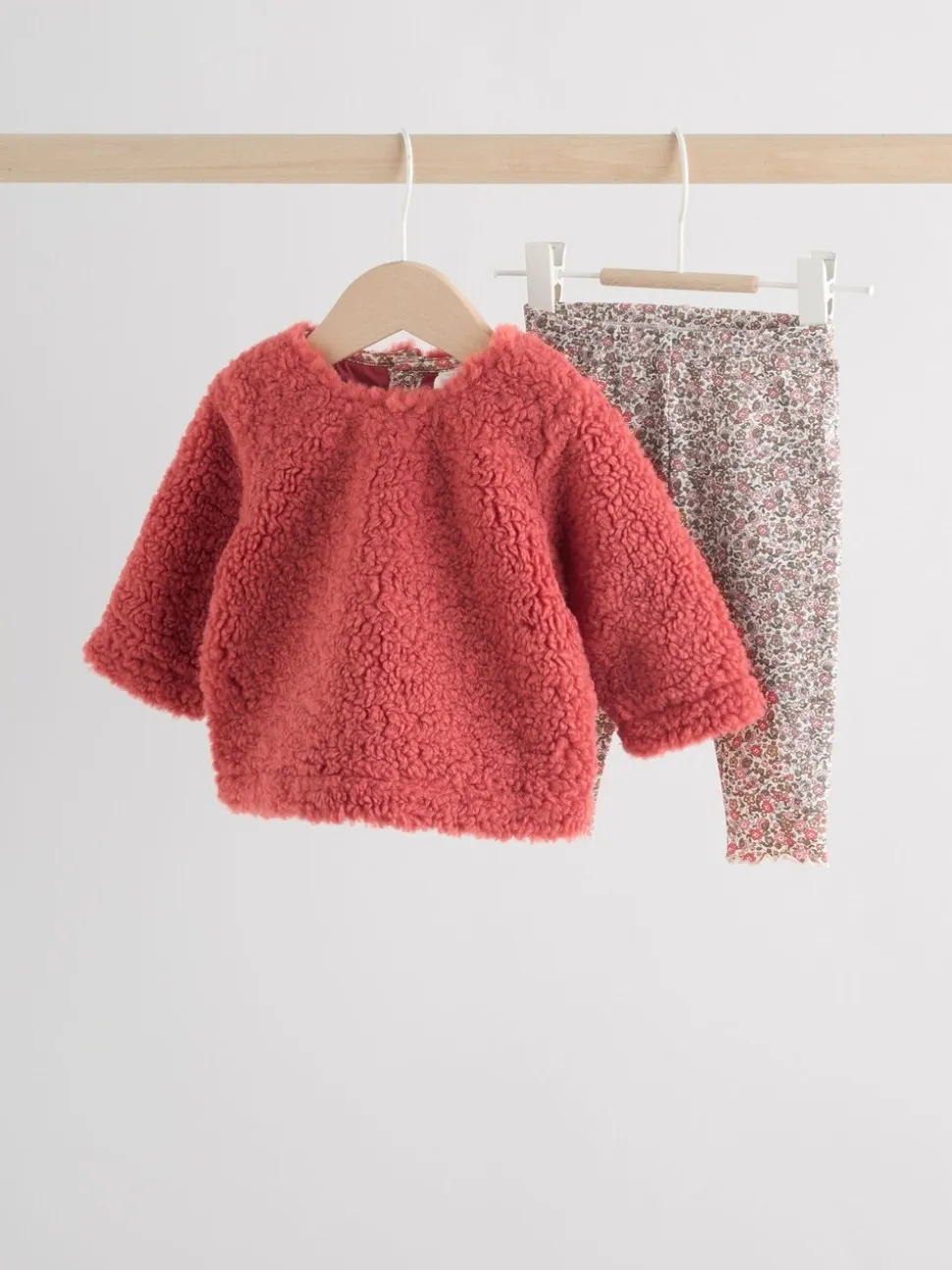 Rood gebloemd - 2 -delige Set van Fleece Tops en Leggings voor Baby''s (0mnd-2jr)